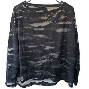 All Saints Devore Rita Black & Sheer Animal Print Long Sleeve Oversized Tee SM